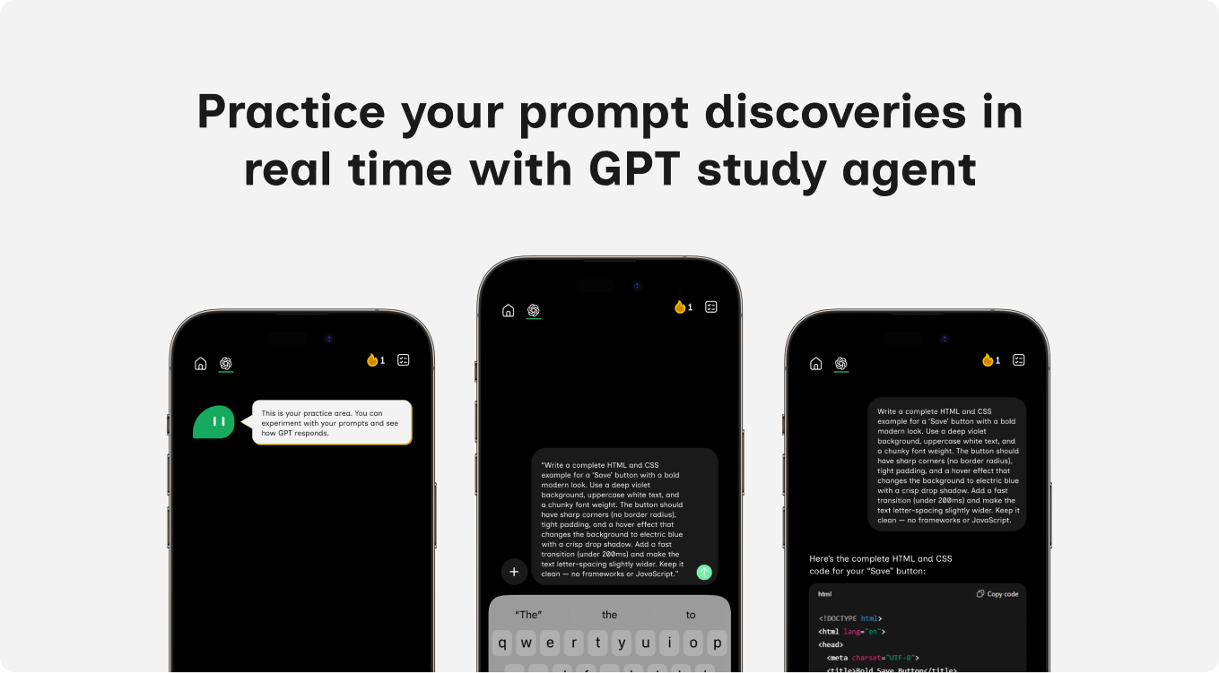 Practice your prompt discoveries in real time with GPT study agent