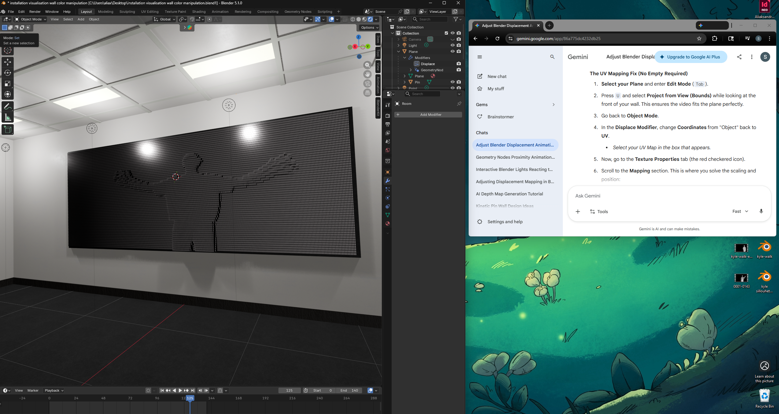 Blender viewport — wall screen preview with silhouette